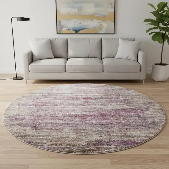 8' Blush And Ivory Abstract Washable Round Rug With UV Protection Photo 2