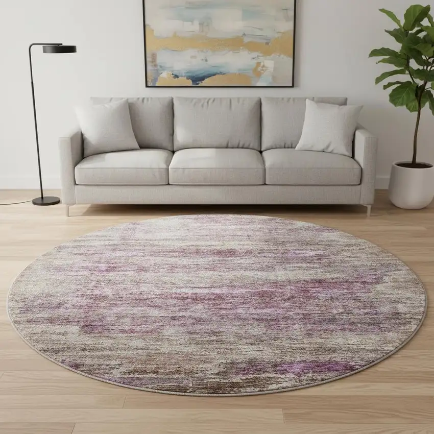 8' Blush And Ivory Abstract Washable Round Rug With UV Protection Photo 2