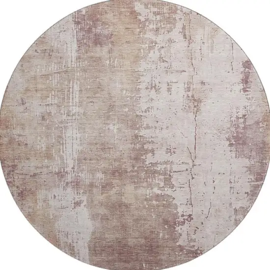 8' Blush And Ivory Abstract Washable Round Rug With UV Protection Photo 3