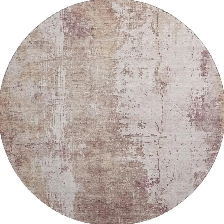 8' Blush And Ivory Abstract Washable Round Rug With UV Protection Photo 3