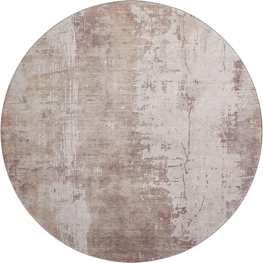 8' Blush And Ivory Abstract Washable Round Rug With UV Protection Photo 1