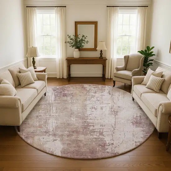 8' Blush And Ivory Abstract Washable Round Rug With UV Protection Photo 4