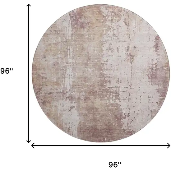8' Blush And Ivory Abstract Washable Round Rug With UV Protection Photo 9