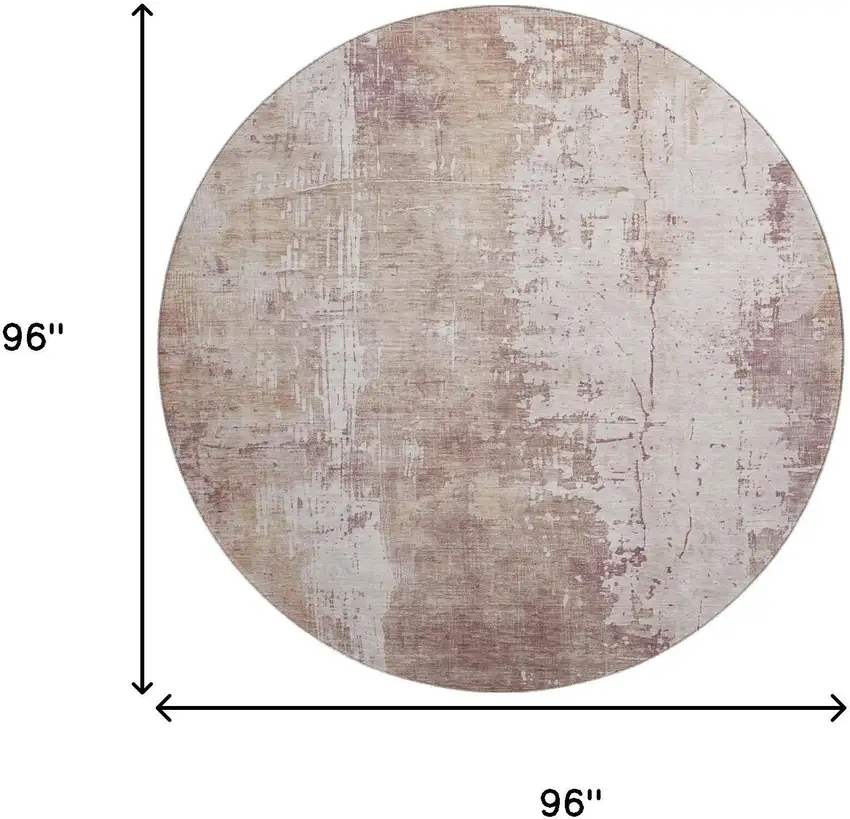 8' Blush And Ivory Abstract Washable Round Rug With UV Protection Photo 9