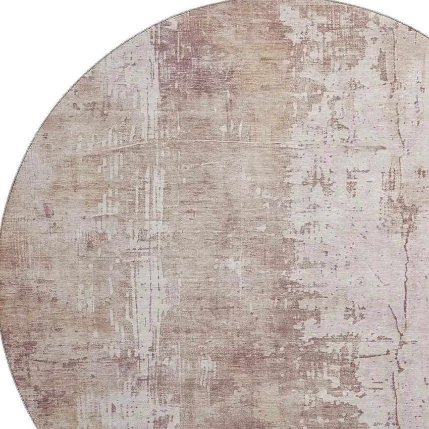 8' Blush And Ivory Abstract Washable Round Rug With UV Protection Photo 2