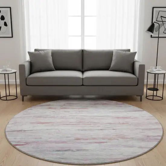 8' Blush And Ivory Abstract Washable Round Rug With UV Protection Photo 2