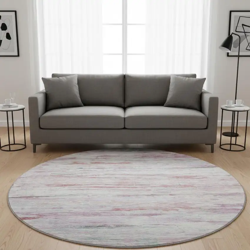 8' Blush And Ivory Abstract Washable Round Rug With UV Protection Photo 2