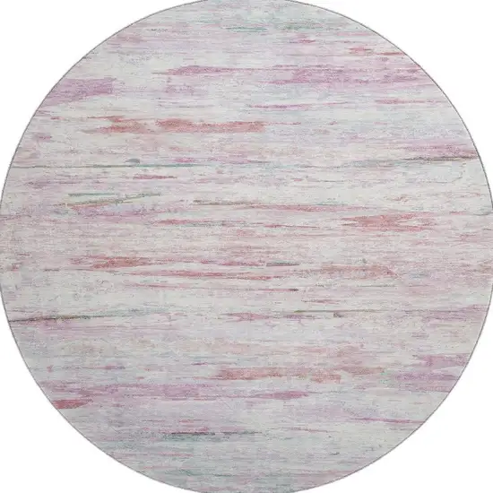 8' Blush And Ivory Abstract Washable Round Rug With UV Protection Photo 4