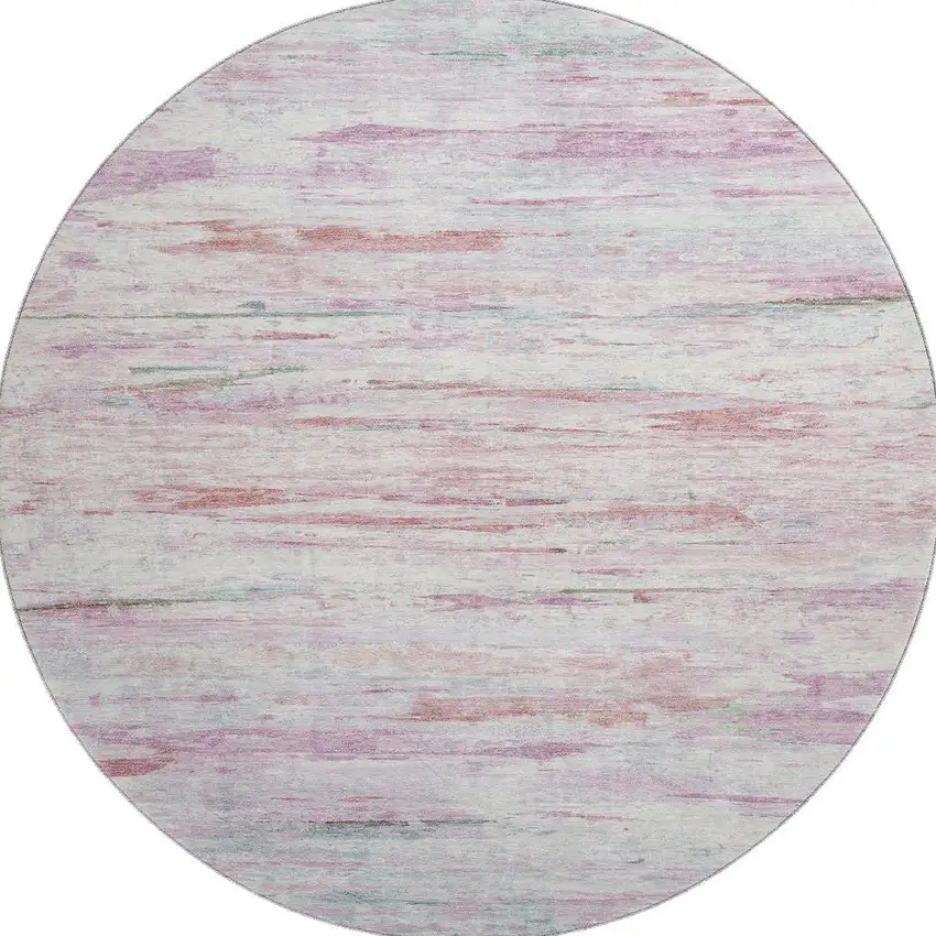 8' Blush And Ivory Abstract Washable Round Rug With UV Protection Photo 4