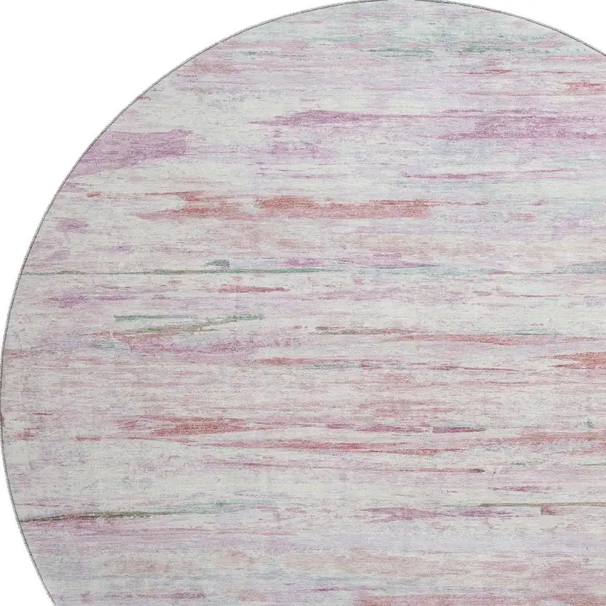 8' Blush And Ivory Abstract Washable Round Rug With UV Protection Photo 3