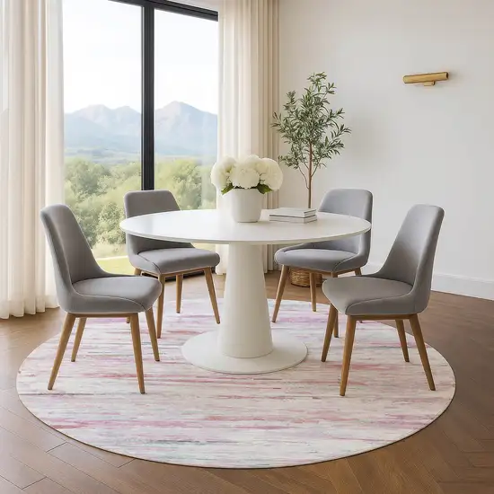 8' Blush And Ivory Abstract Washable Round Rug With UV Protection Photo 5