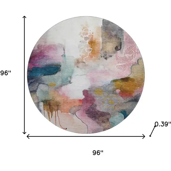 8' Blush And Ivory Abstract Washable Round Rug With UV Protection Photo 8