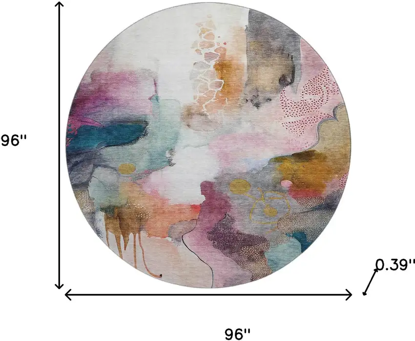 8' Blush And Ivory Abstract Washable Round Rug With UV Protection Photo 8