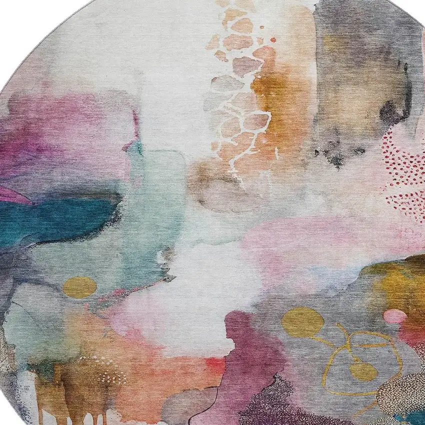 8' Blush And Ivory Abstract Washable Round Rug With UV Protection Photo 3