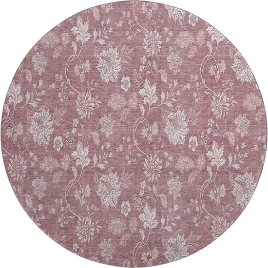 8' Blush And Ivory Floral Washable Round Rug With UV Protection Photo 1