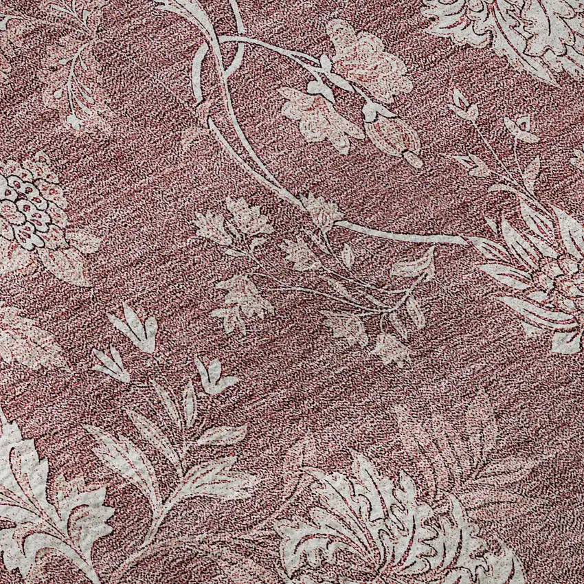 8' Blush And Ivory Floral Washable Round Rug With UV Protection Photo 8