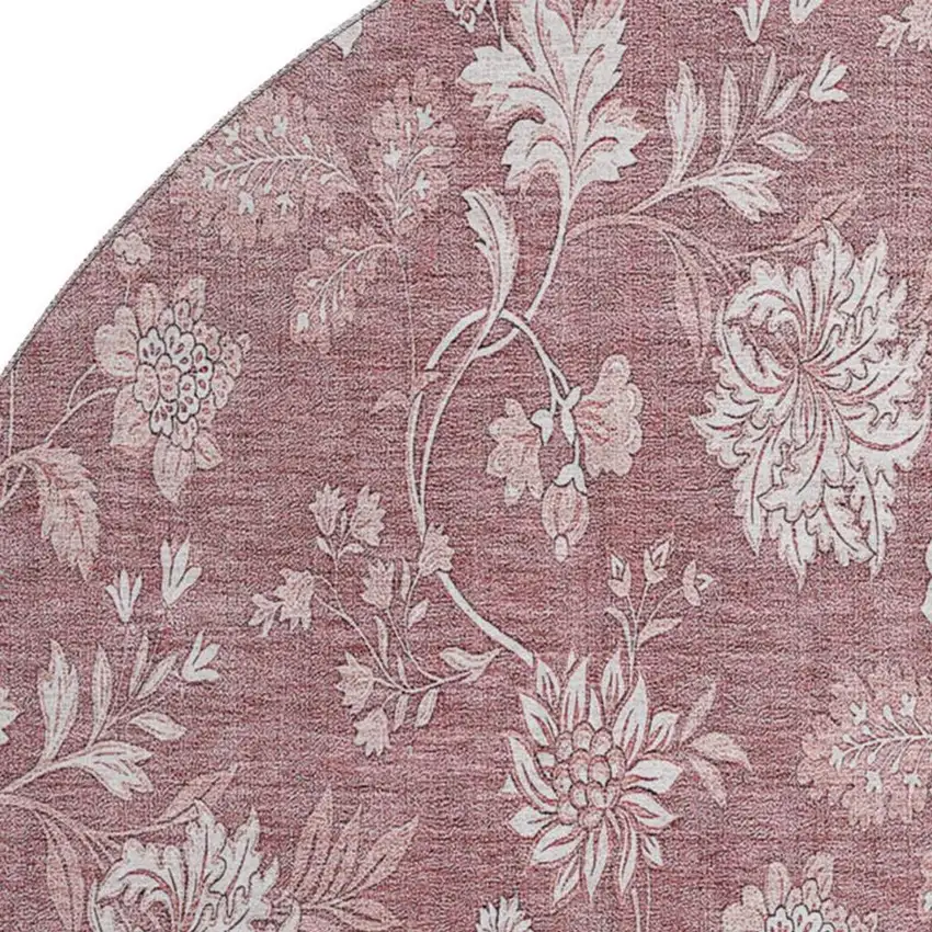 8' Blush And Ivory Floral Washable Round Rug With UV Protection Photo 3