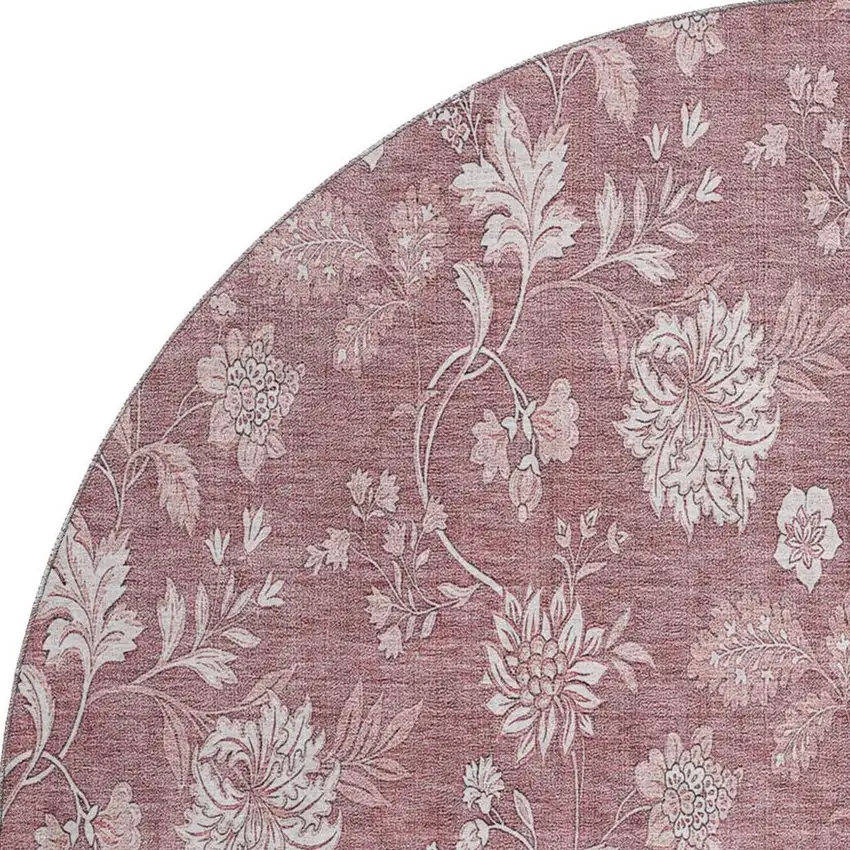 8' Blush And Ivory Floral Washable Round Rug With UV Protection Photo 4