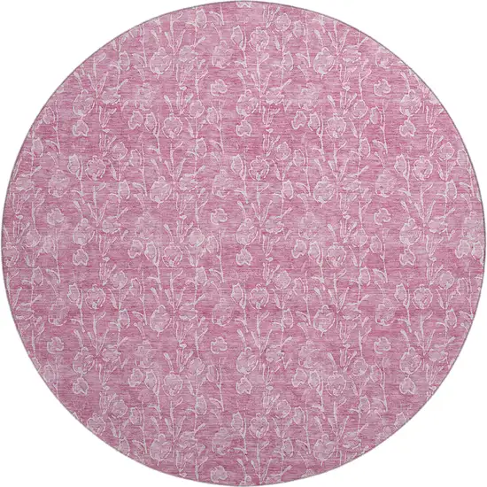 8' Blush And Ivory Floral Washable Round Rug With UV Protection Photo 1