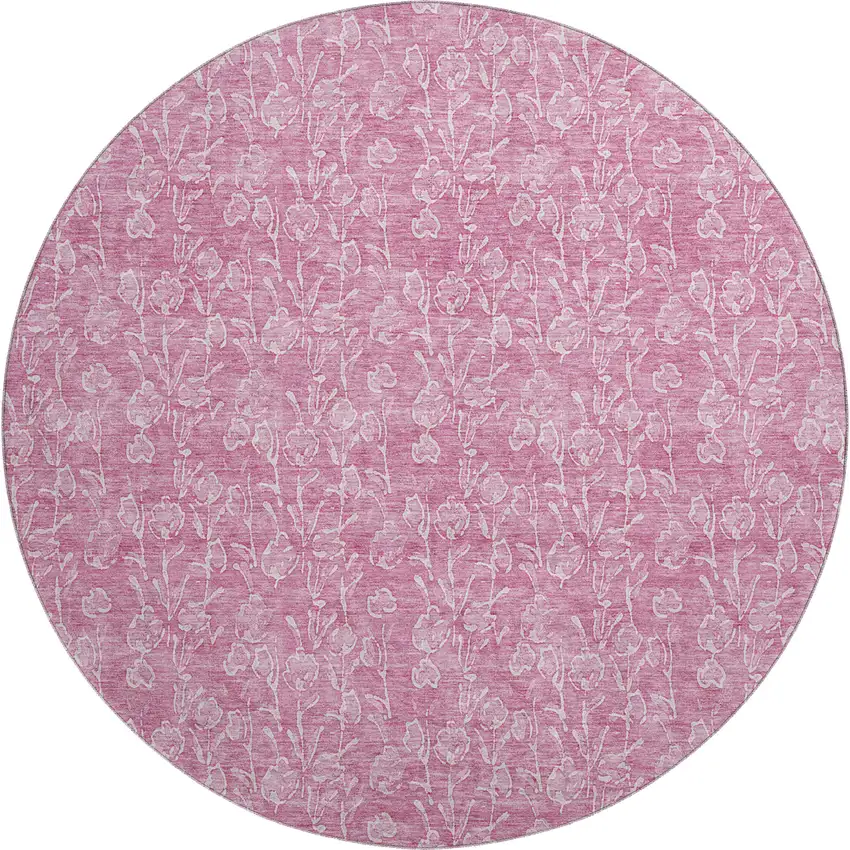 8' Blush And Ivory Floral Washable Round Rug With UV Protection Photo 1