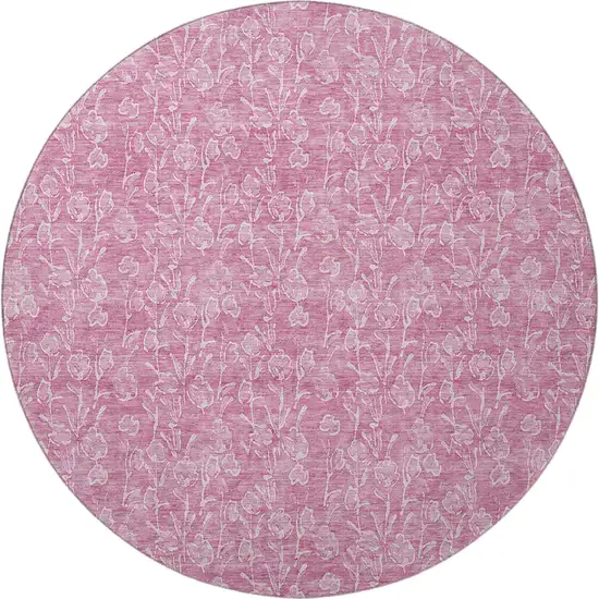 8' Blush And Ivory Floral Washable Round Rug With UV Protection Photo 3