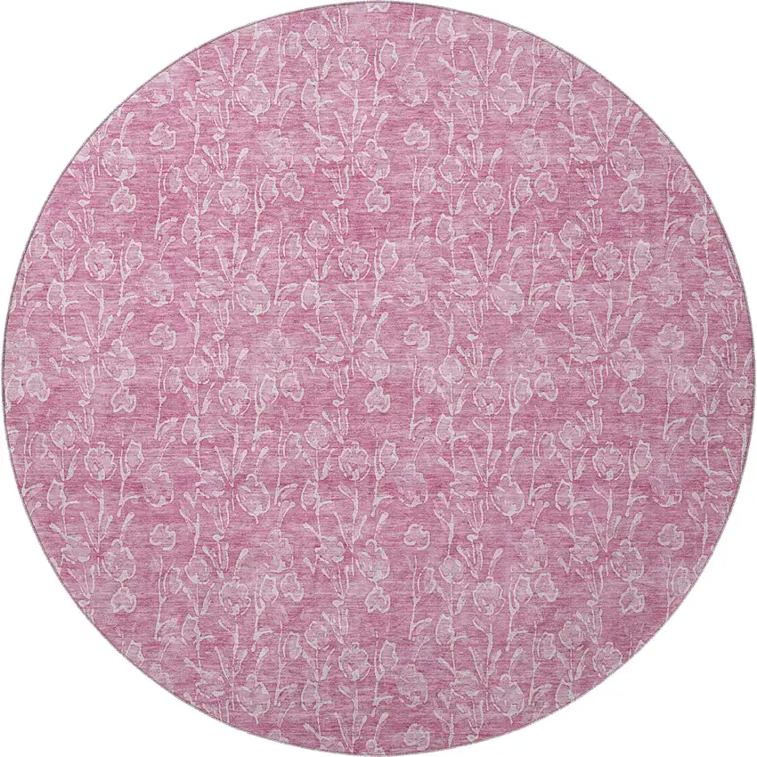 8' Blush And Ivory Floral Washable Round Rug With UV Protection Photo 3