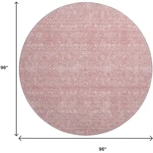 Photo of 8' Blush And Ivory Floral Washable Round Rug With UV Protection