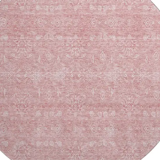 8' Blush And Ivory Floral Washable Round Rug With UV Protection Photo 3