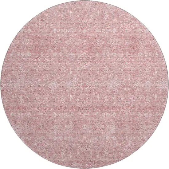 8' Blush And Ivory Floral Washable Round Rug With UV Protection Photo 1