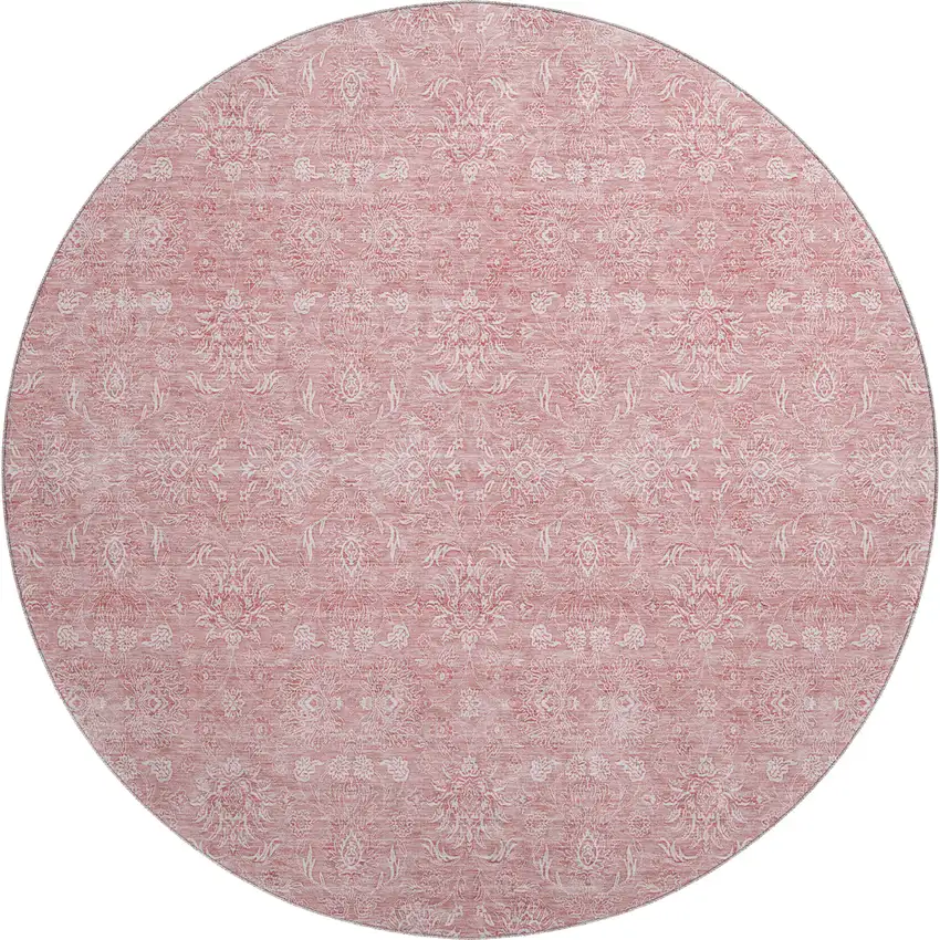 8' Blush And Ivory Floral Washable Round Rug With UV Protection Photo 1