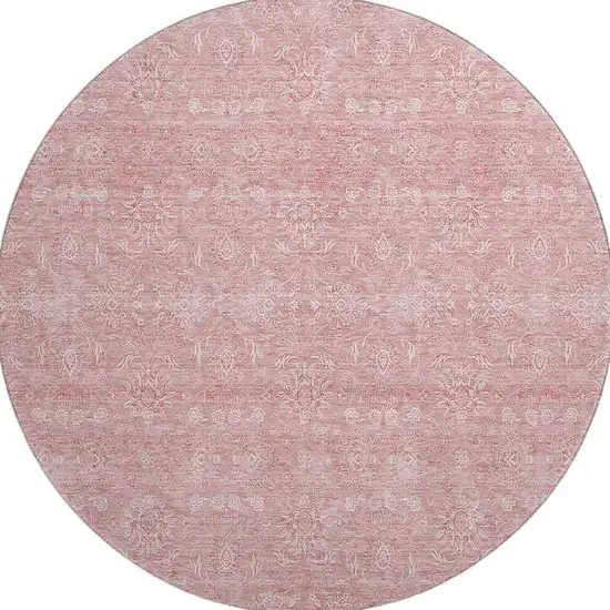 8' Blush And Ivory Floral Washable Round Rug With UV Protection Photo 4
