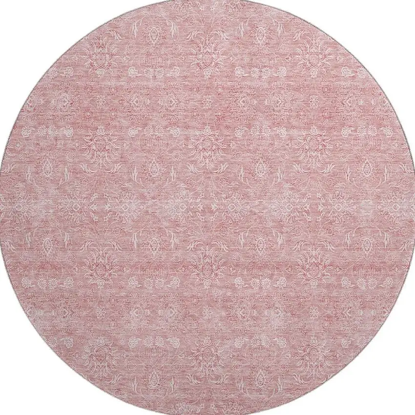 8' Blush And Ivory Floral Washable Round Rug With UV Protection Photo 4