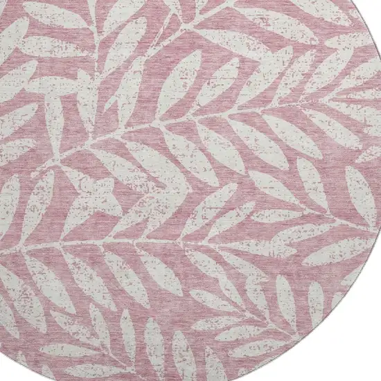 8' Blush And Ivory Floral Washable Round Rug With UV Protection Photo 3