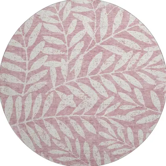 8' Blush And Ivory Floral Washable Round Rug With UV Protection Photo 4