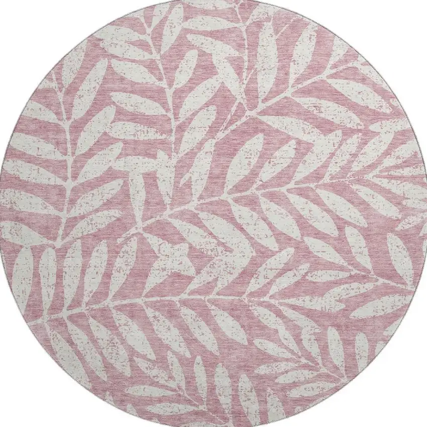 8' Blush And Ivory Floral Washable Round Rug With UV Protection Photo 4