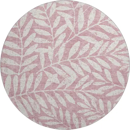 8' Blush And Ivory Floral Washable Round Rug With UV Protection Photo 1