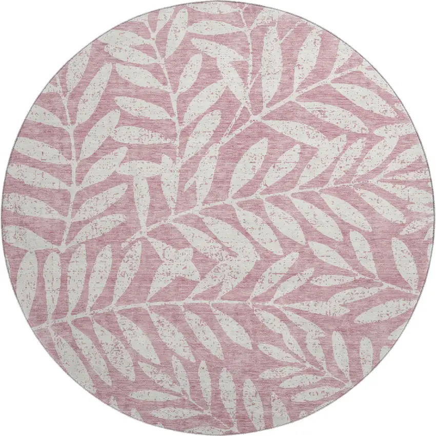 8' Blush And Ivory Floral Washable Round Rug With UV Protection Photo 1