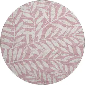 Photo of 8' Blush And Ivory Floral Washable Round Rug With UV Protection