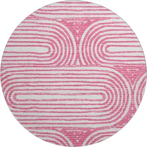 Photo of 8' Blush And Ivory Geometric Washable Round Rug With UV Protection