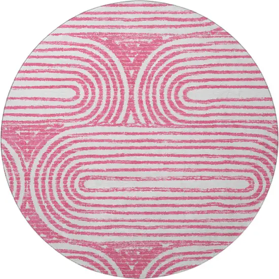 8' Blush And Ivory Geometric Washable Round Rug With UV Protection Photo 4