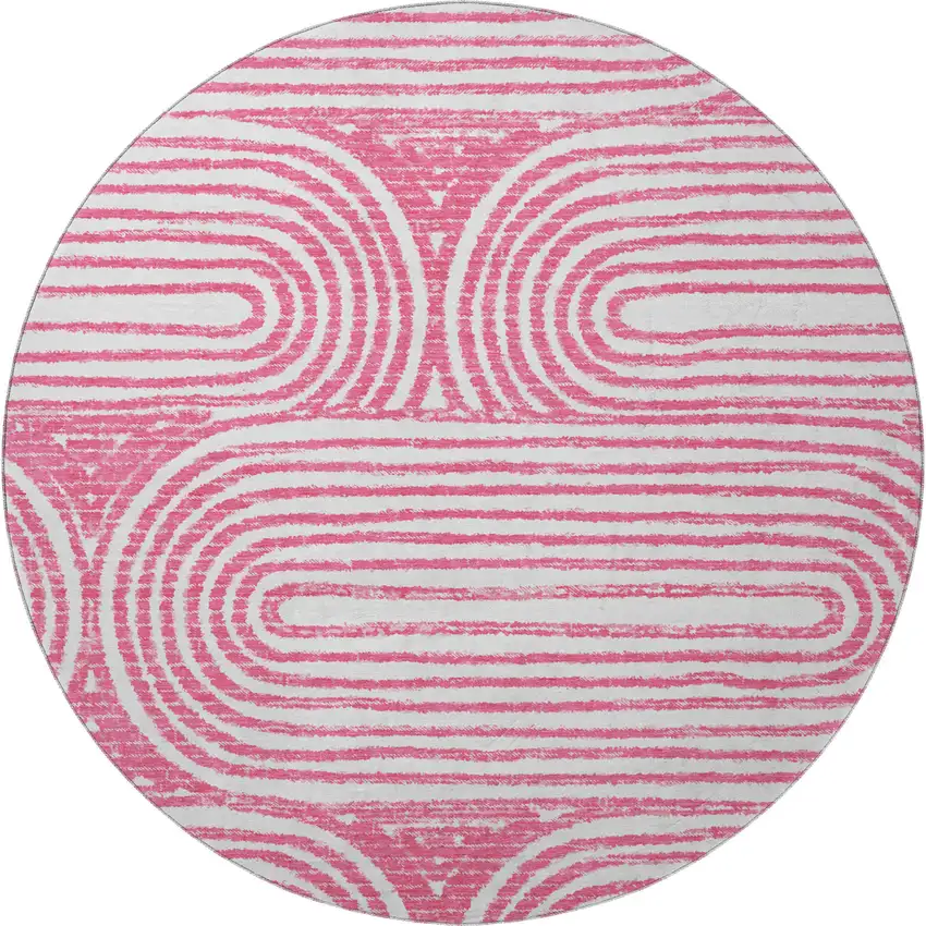 8' Blush And Ivory Geometric Washable Round Rug With UV Protection Photo 4