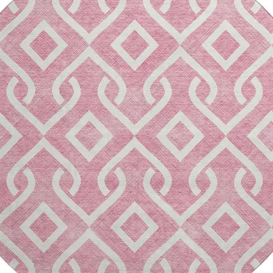 8' Blush And Ivory Geometric Washable Round Rug With UV Protection Photo 3