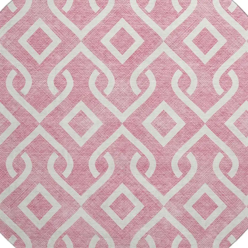 8' Blush And Ivory Geometric Washable Round Rug With UV Protection Photo 3