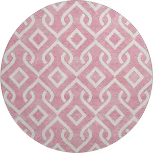 Photo of 8' Blush And Ivory Geometric Washable Round Rug With UV Protection