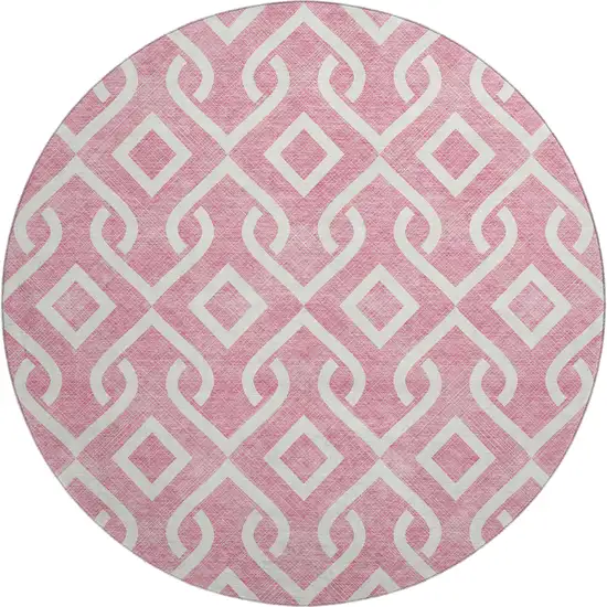 8' Blush And Ivory Geometric Washable Round Rug With UV Protection Photo 1