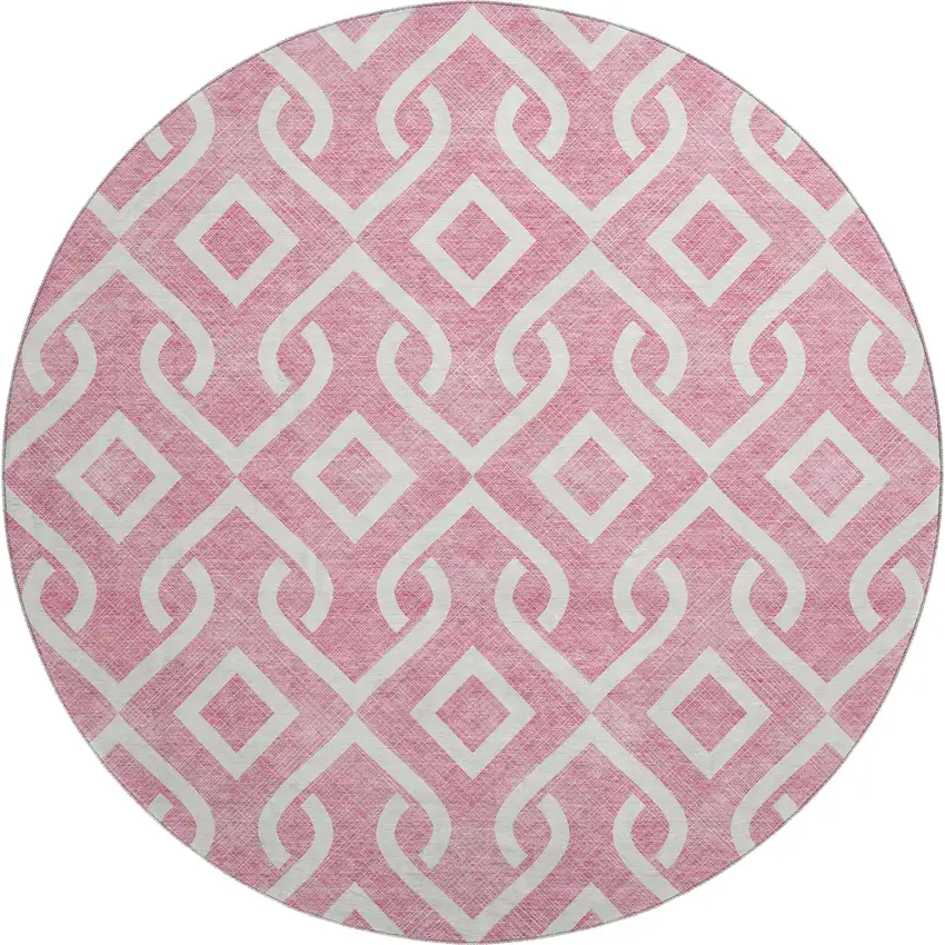 8' Blush And Ivory Geometric Washable Round Rug With UV Protection Photo 1