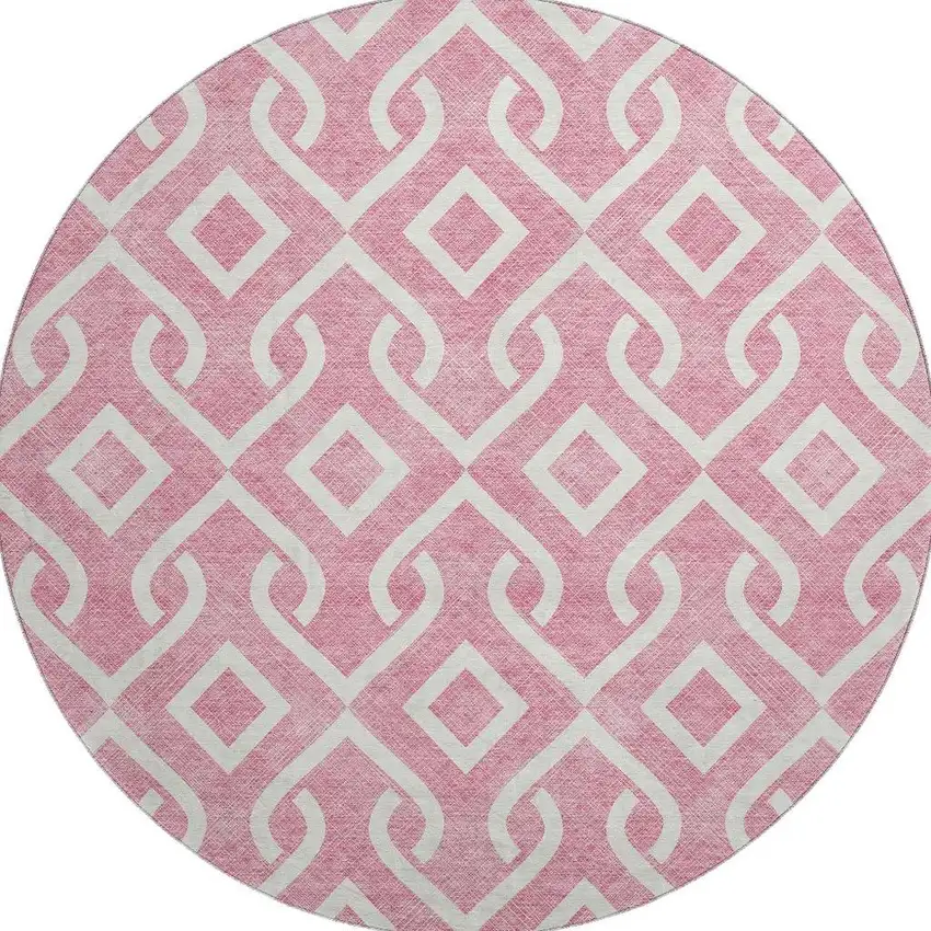 8' Blush And Ivory Geometric Washable Round Rug With UV Protection Photo 4