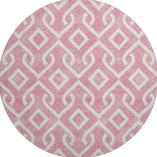 8' Blush And Ivory Geometric Washable Round Rug With UV Protection Photo 4