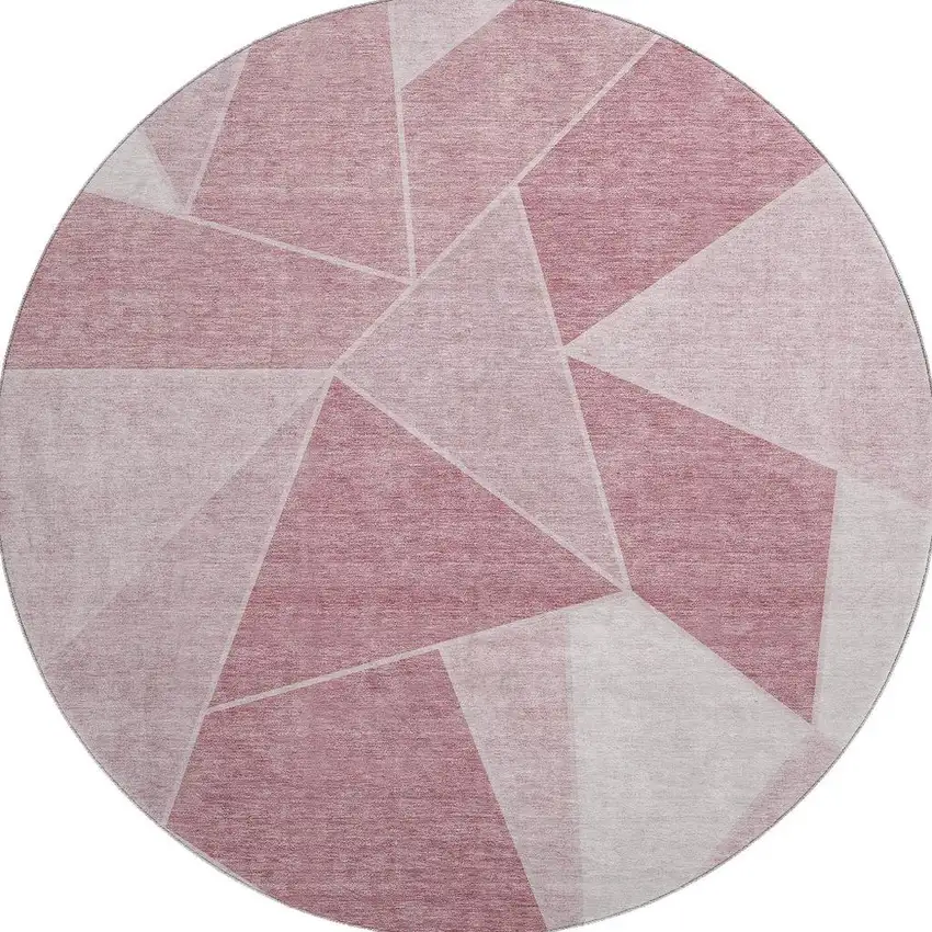 8' Blush And Ivory Geometric Washable Round Rug With UV Protection Photo 4