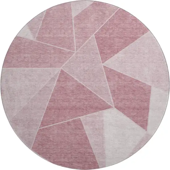 8' Blush And Ivory Geometric Washable Round Rug With UV Protection Photo 1